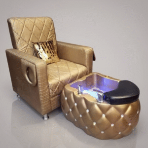 Luxury Golden Pedicure Spa Chair with LED Foot Spa Tub | Nail Salon Pedicure Chair
