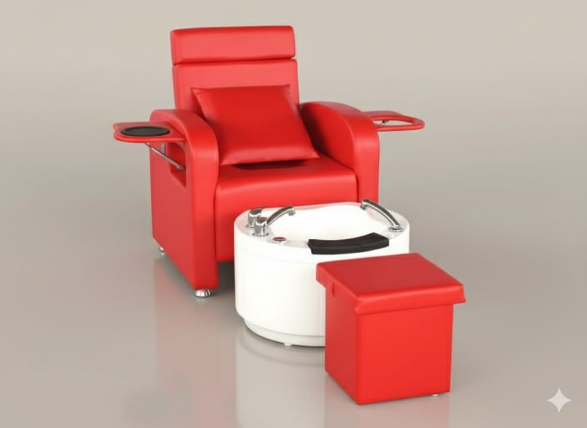 Luxury Pedicure Spa Chair with Foot Spa Tub & Technician Stool | Nail Salon Pedicure Chair