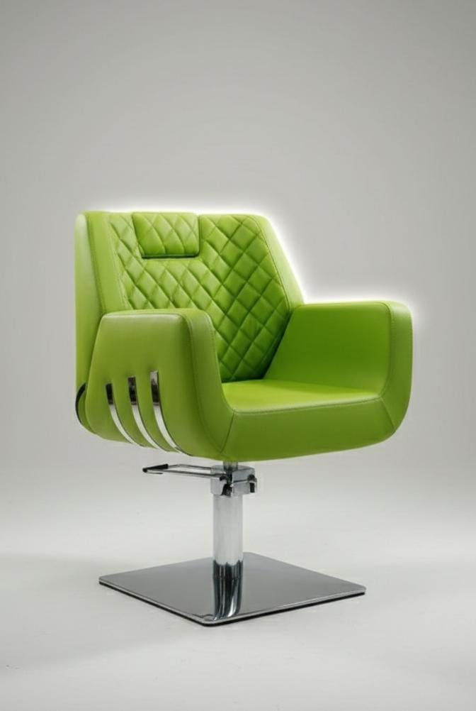 Luxury Green Hydraulic Salon Styling Chair with Diamond Stitch Backrest | Modern Salon Chair