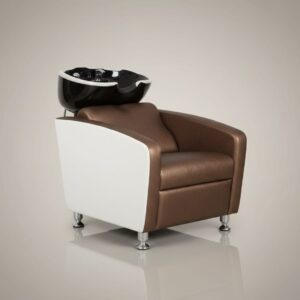 Premium Salon Shampoo Chair with Ceramic Basin | Modern Hair Wash Station (Brown & White)