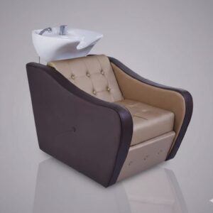 Luxury Salon Shampoo Chair with Ceramic Basin | Premium Hair Wash Station (Beige & Brown)