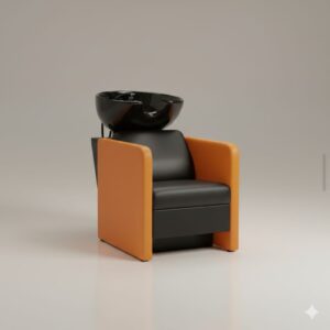 Modern Salon Shampoo Chair with Ceramic Basin | Professional Hair Wash Station (Black & Orange)