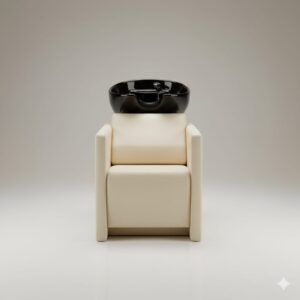 Cream Salon Shampoo Chair with Ceramic Basin | Professional Hair Wash Station