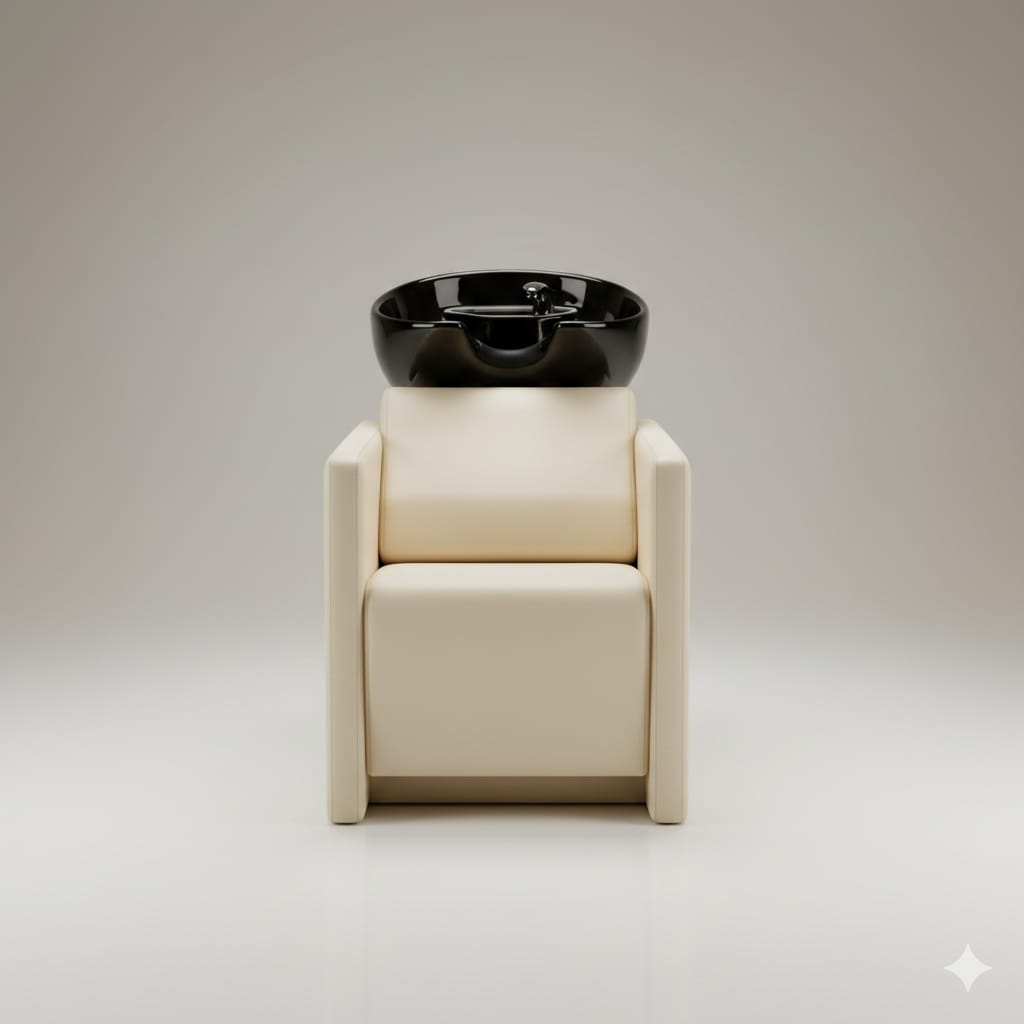 Cream Salon Shampoo Chair with Ceramic Basin | Professional Hair Wash Station