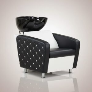 Luxury Crystal Button Salon Shampoo Chair with Ceramic Basin | Professional Hair Wash Station
