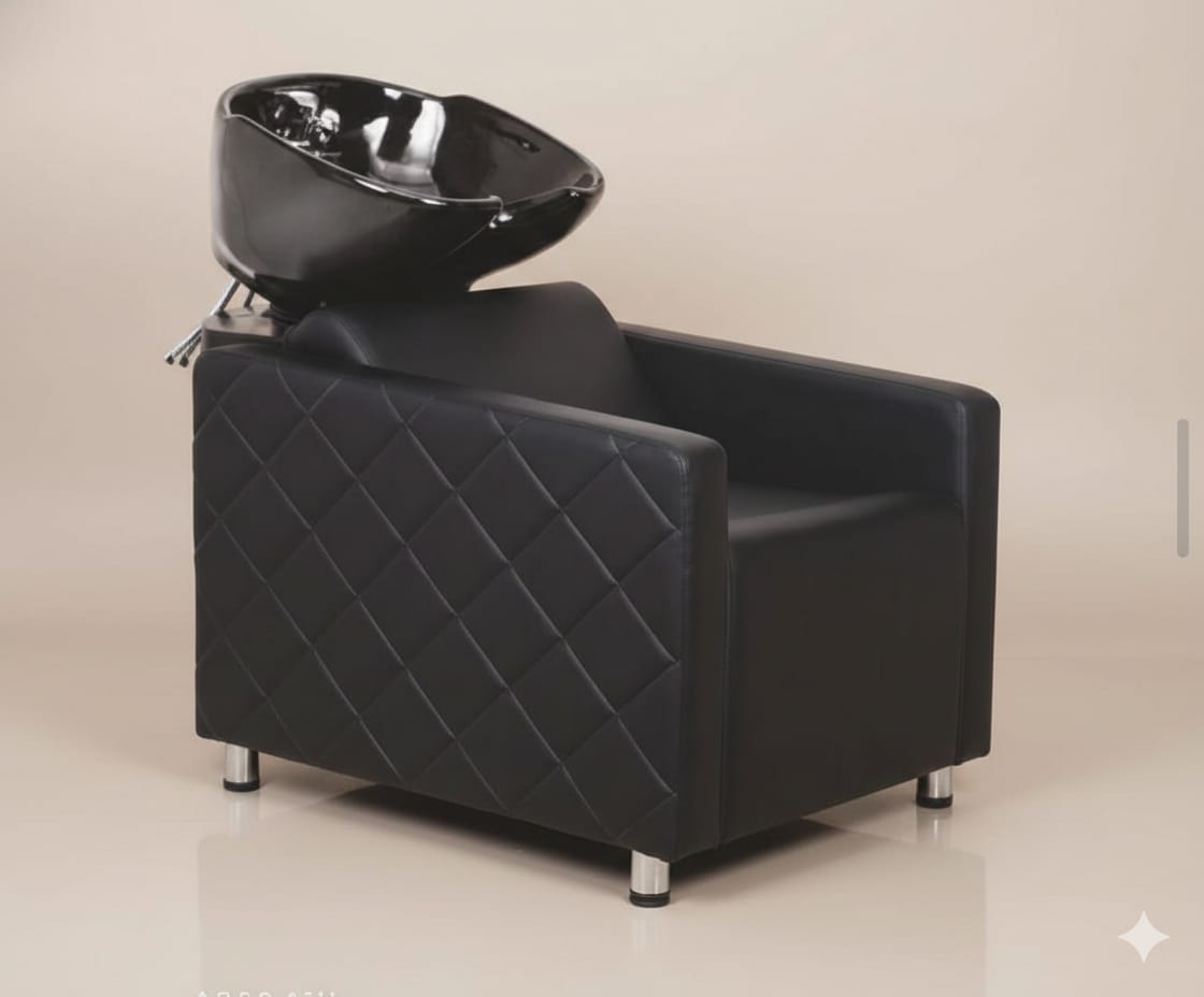 Luxury Quilted Salon Shampoo Chair with Ceramic Basin | Professional Hair Wash Station