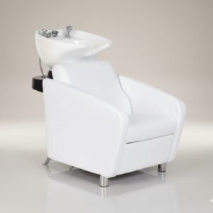 Luxury White Salon Shampoo Chair with Ceramic Basin | Professional Hair Wash Station